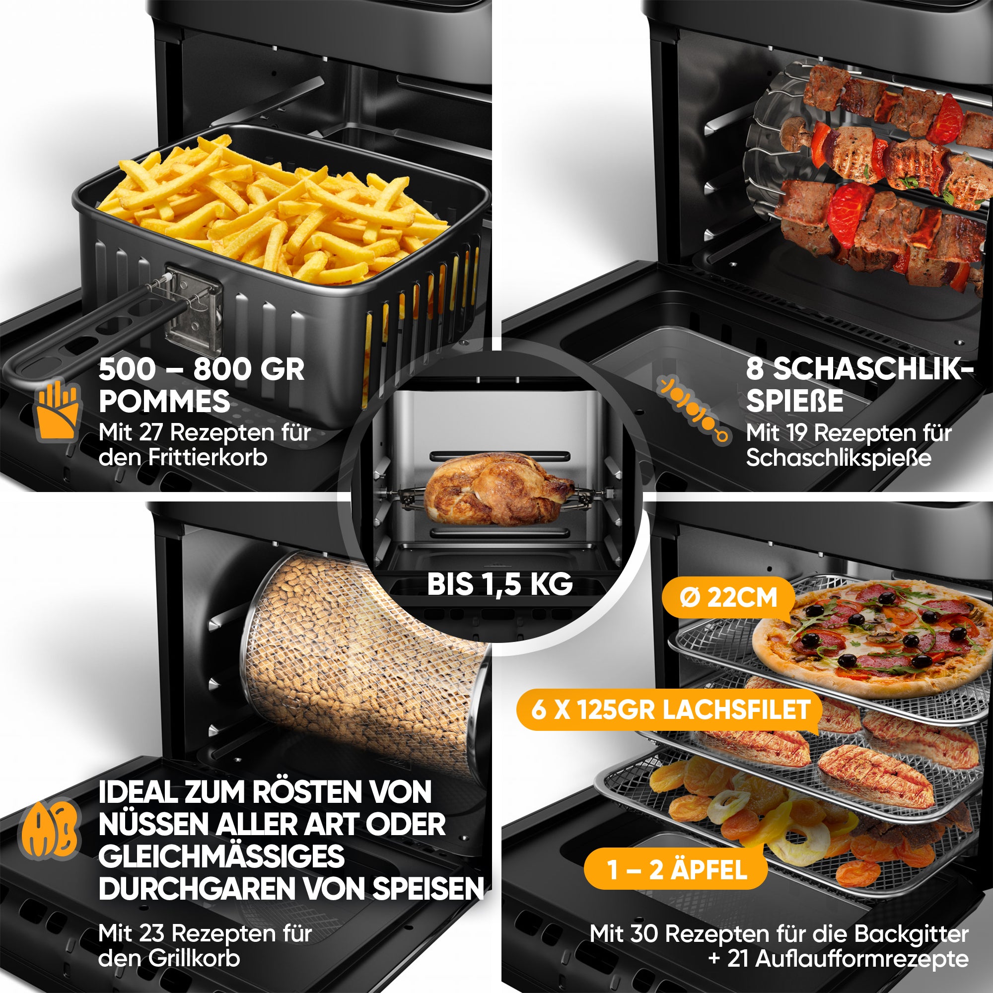 Heißluftfritteuse 12 L – digital, 12 Programme, 1800 W