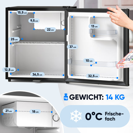 Stillstern Mini Kühlschrank E 45L mit Abtauautomatik, Schloss, Frostfach, Leise, Ideal für Küche, Büro, Schlafzimmer, Hotels und kleine Wohnungen Kühlschrank klein Minibar Getränkekühlschrank