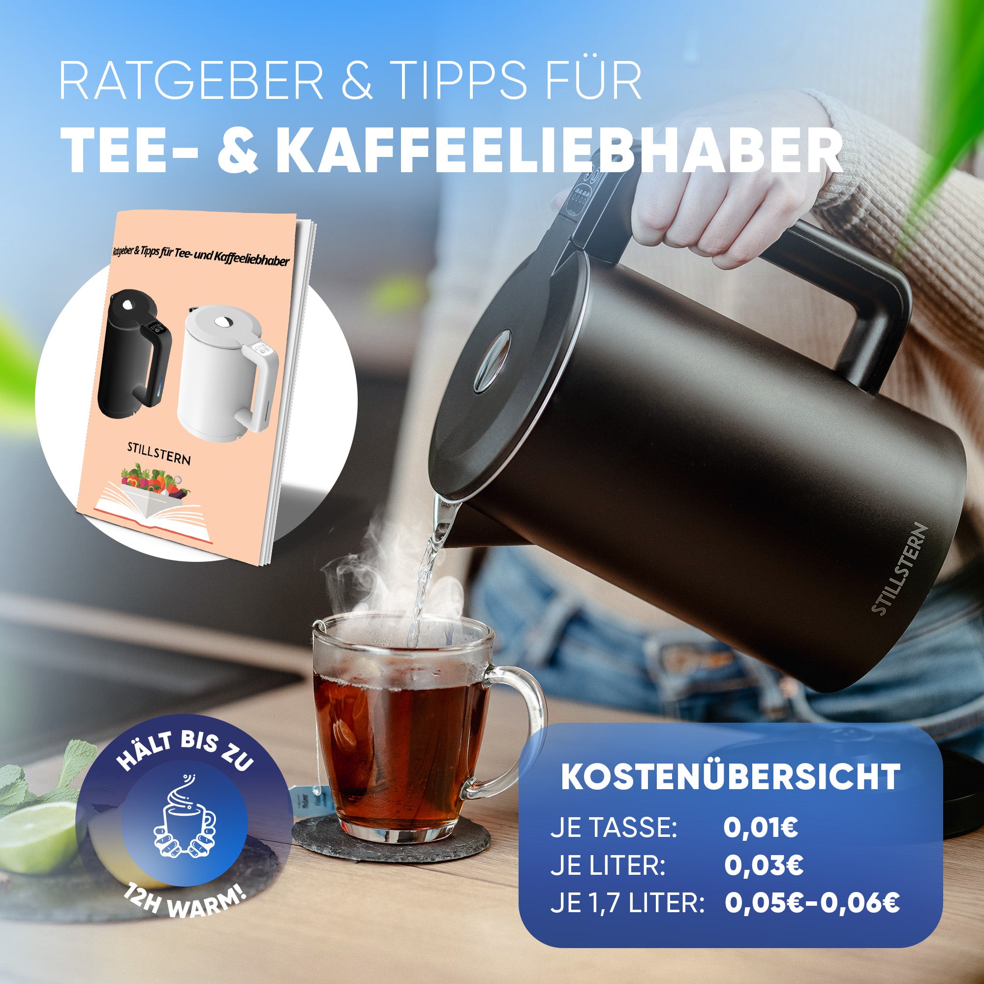 Wasserkocher Digital 1,7 L mit Temperaturwahl