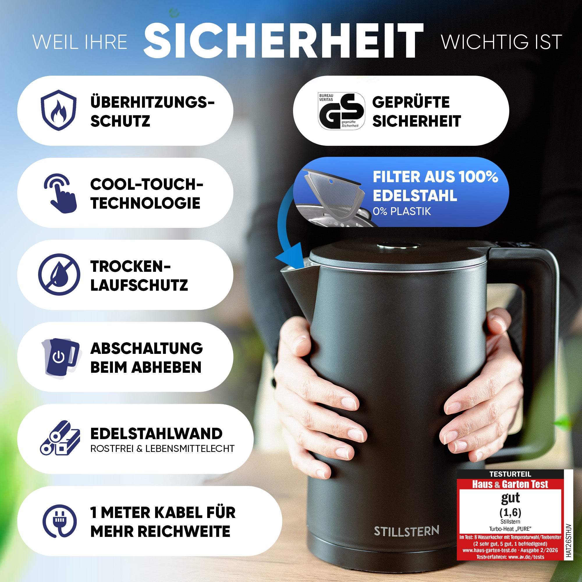 Wasserkocher Digital 1,7 L mit Temperaturwahl