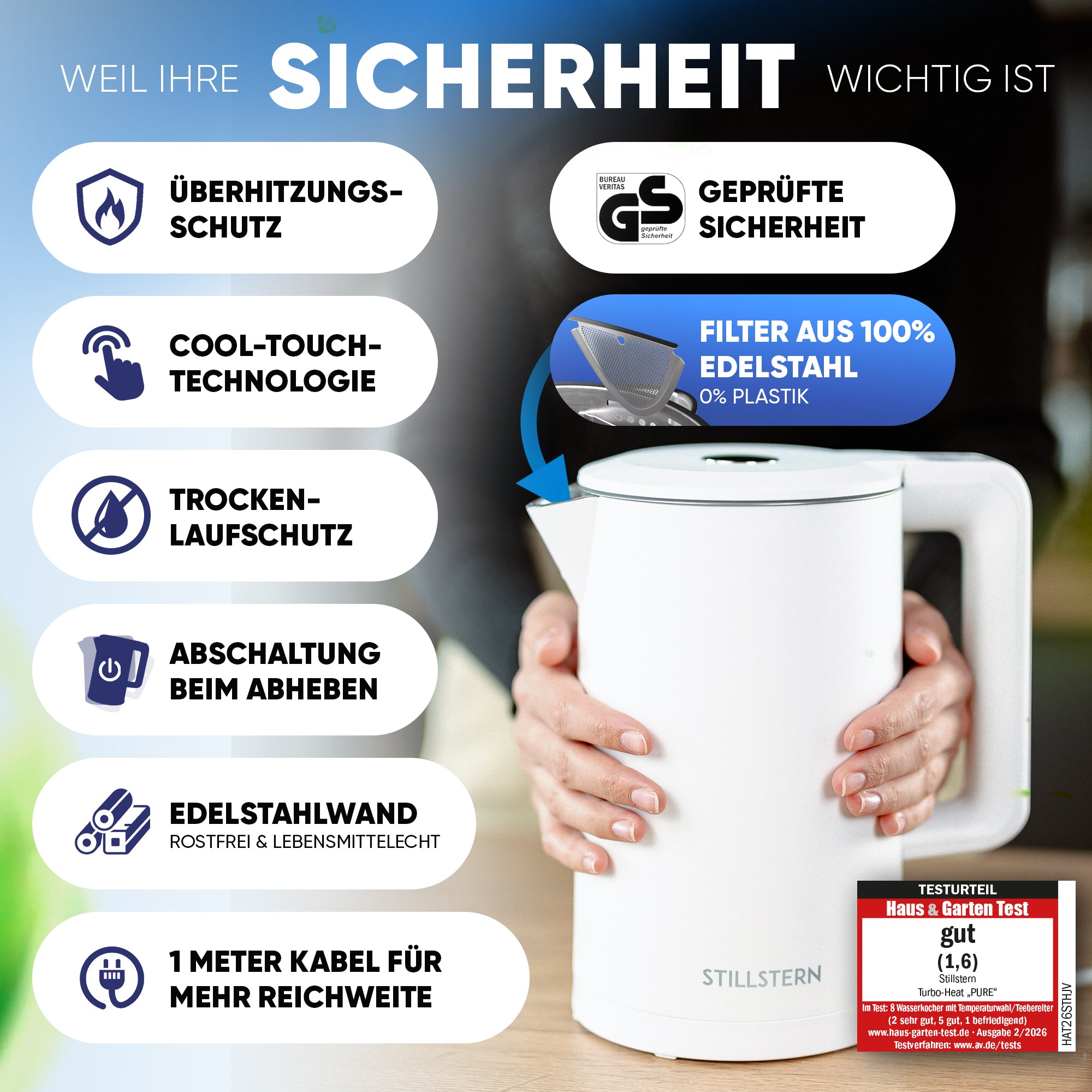 Wasserkocher Digital 1,7 L mit Temperaturwahl