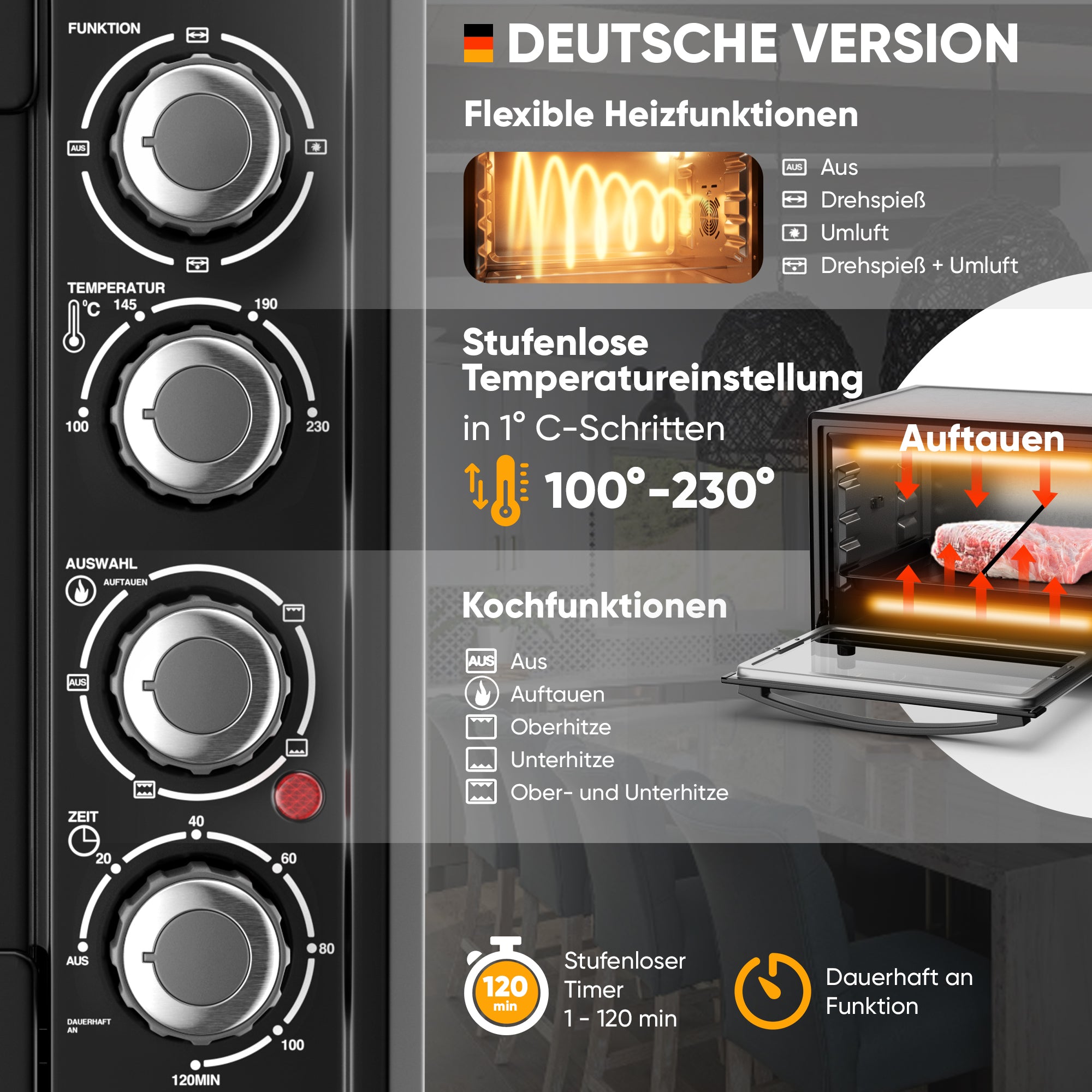 Mini-Backofen mit Umluft - Mechanisch 45 L