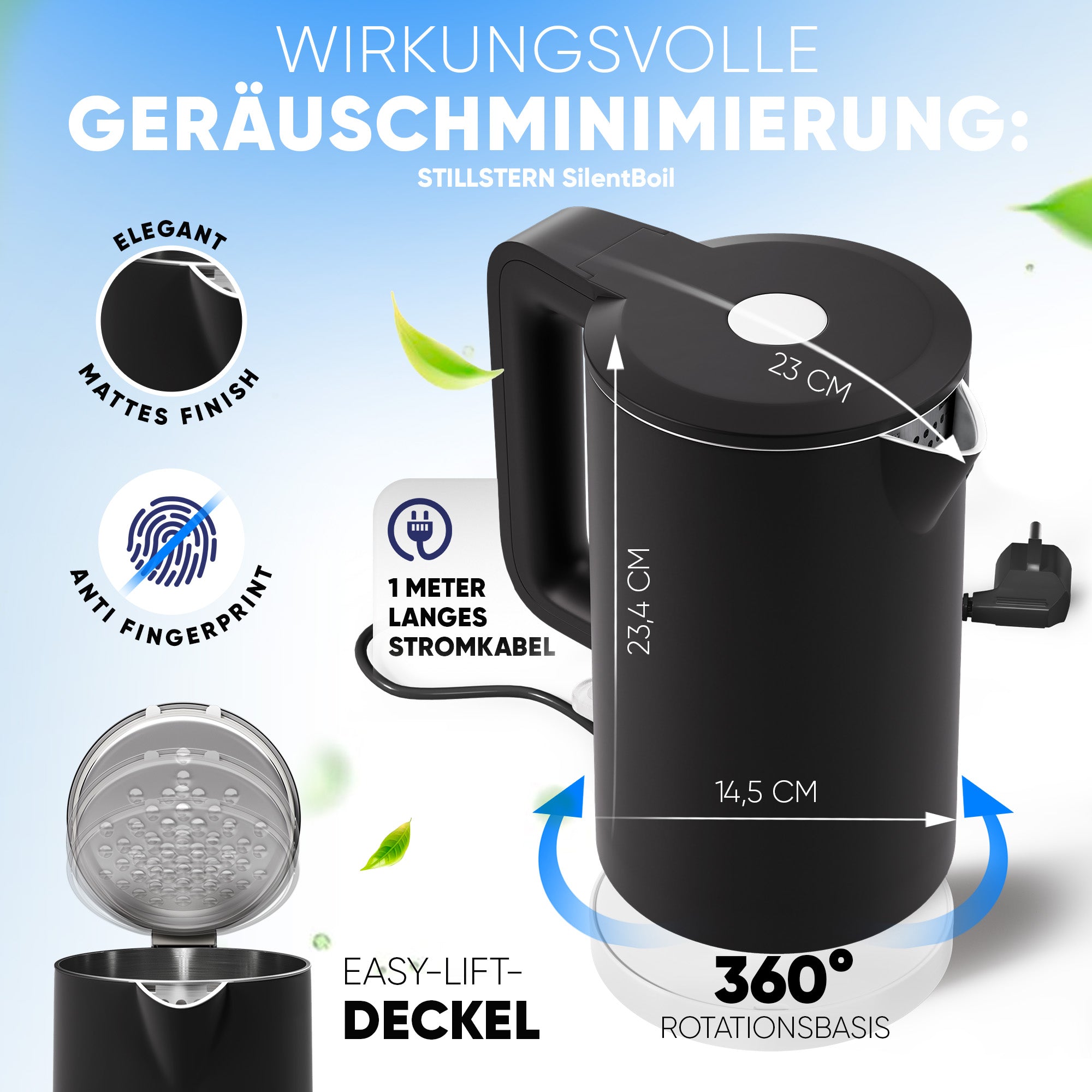 Wasserkocher mit Edelstahl Filter & Trockenlaufschutz 1,7L