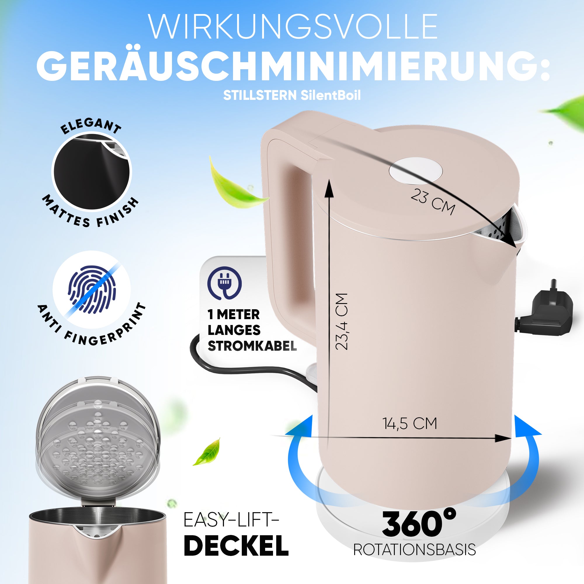 Wasserkocher mit Edelstahl Filter & Trockenlaufschutz 1,7L