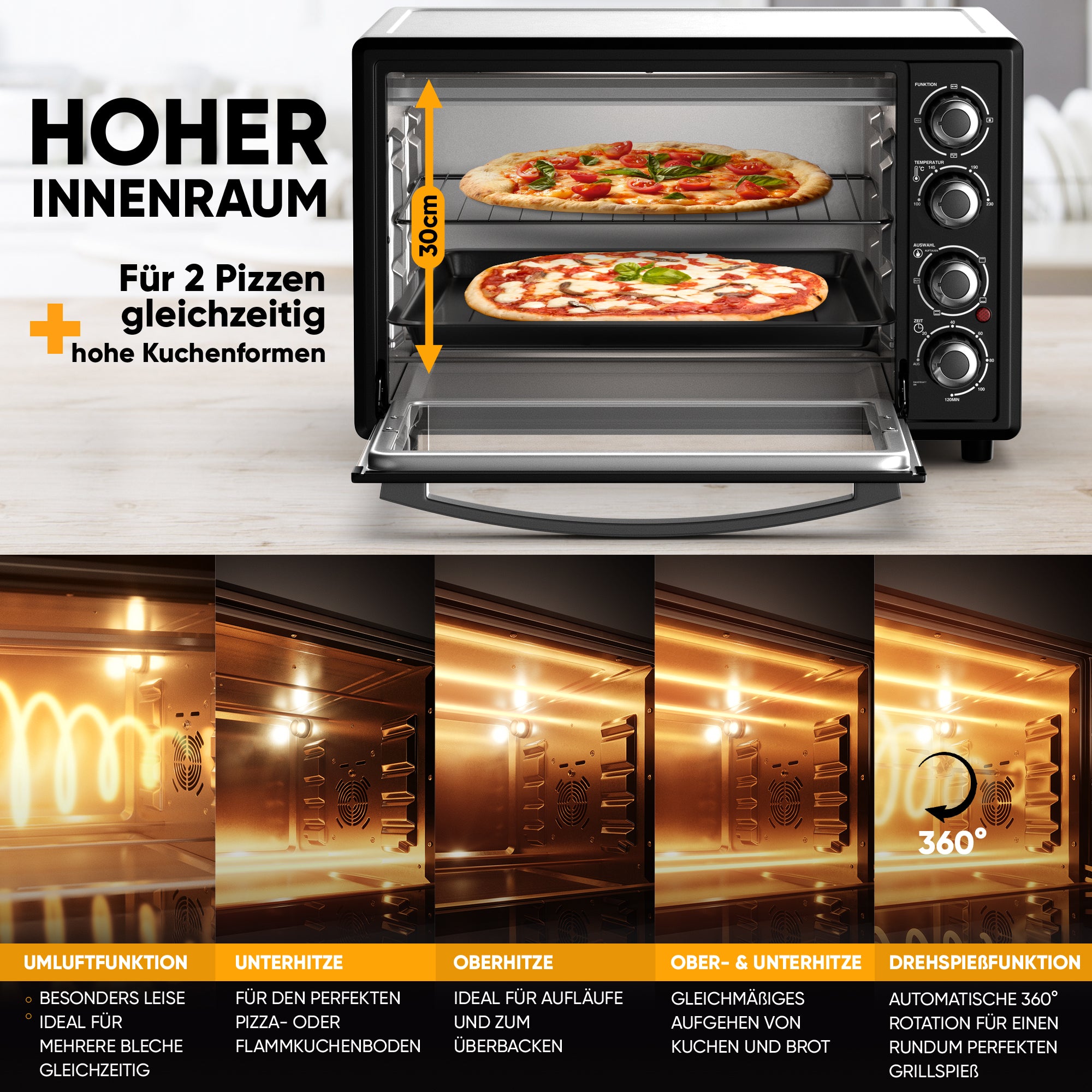 Mini-Backofen mit Umluft - Mechanisch 45 L