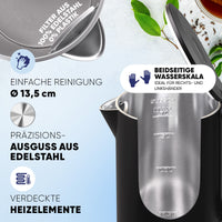 Wasserkocher mit Edelstahl Filter & Trockenlaufschutz 1,7L