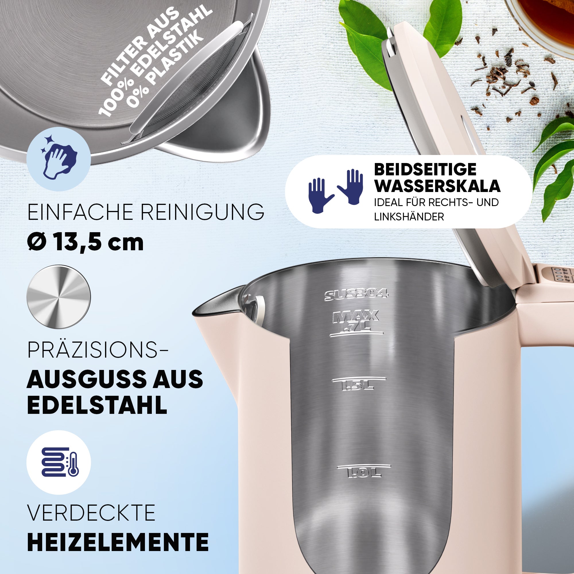 Wasserkocher Digital 1,7 L mit Temperaturwahl