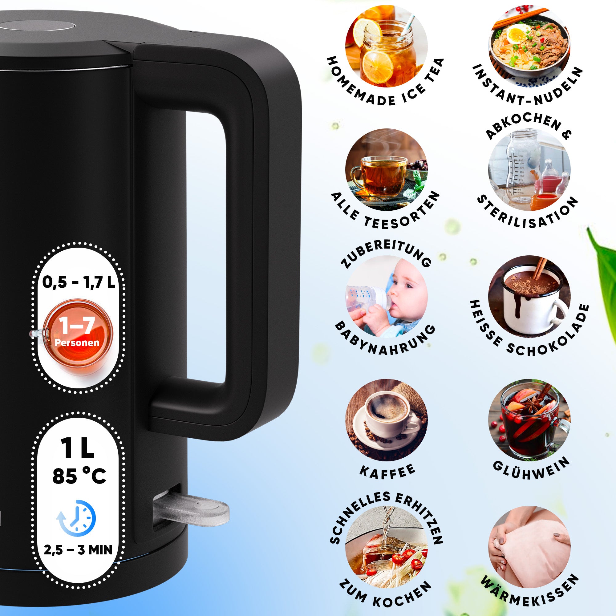 Wasserkocher mit Edelstahl Filter & Trockenlaufschutz 1,7L