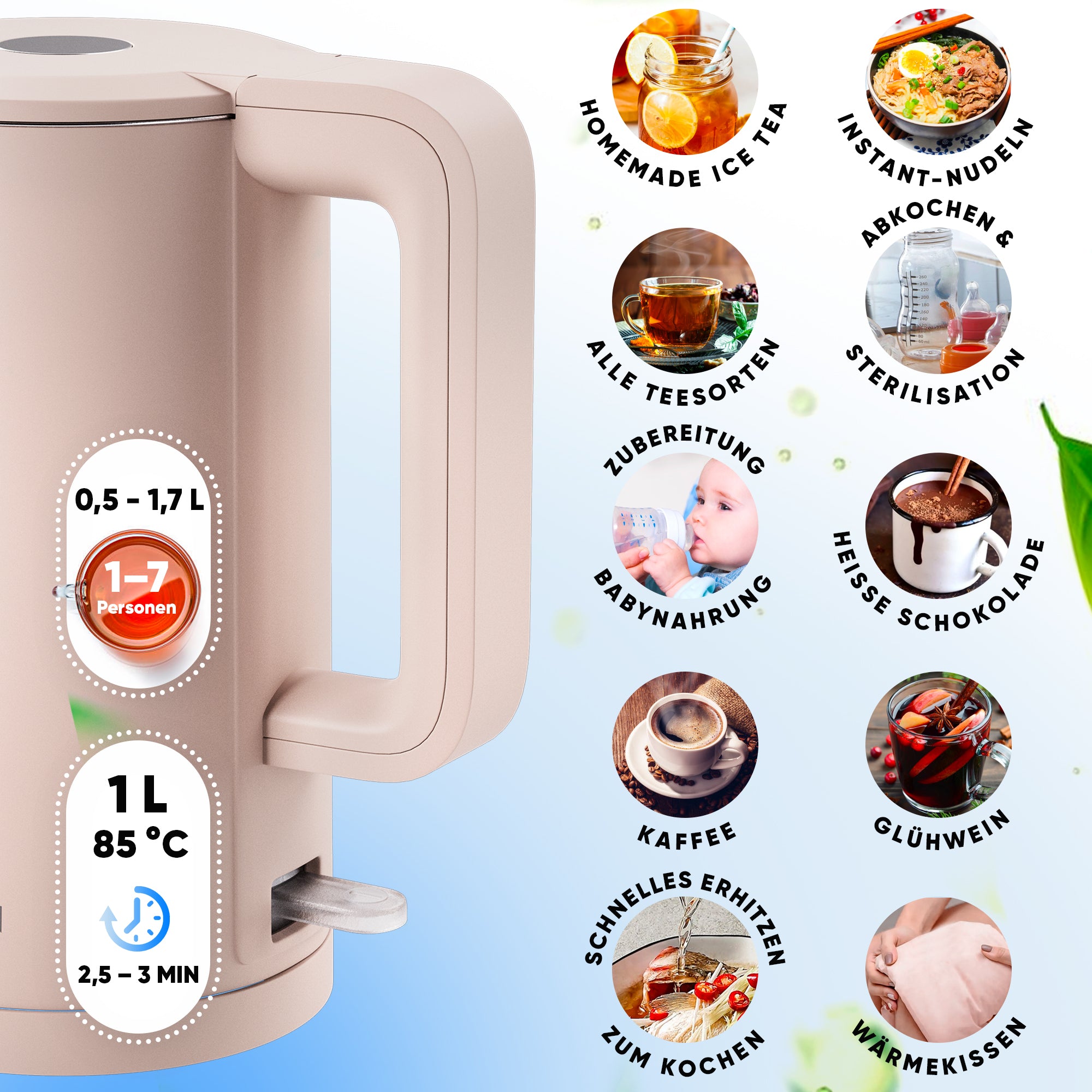 Wasserkocher mit Edelstahl Filter & Trockenlaufschutz 1,7L