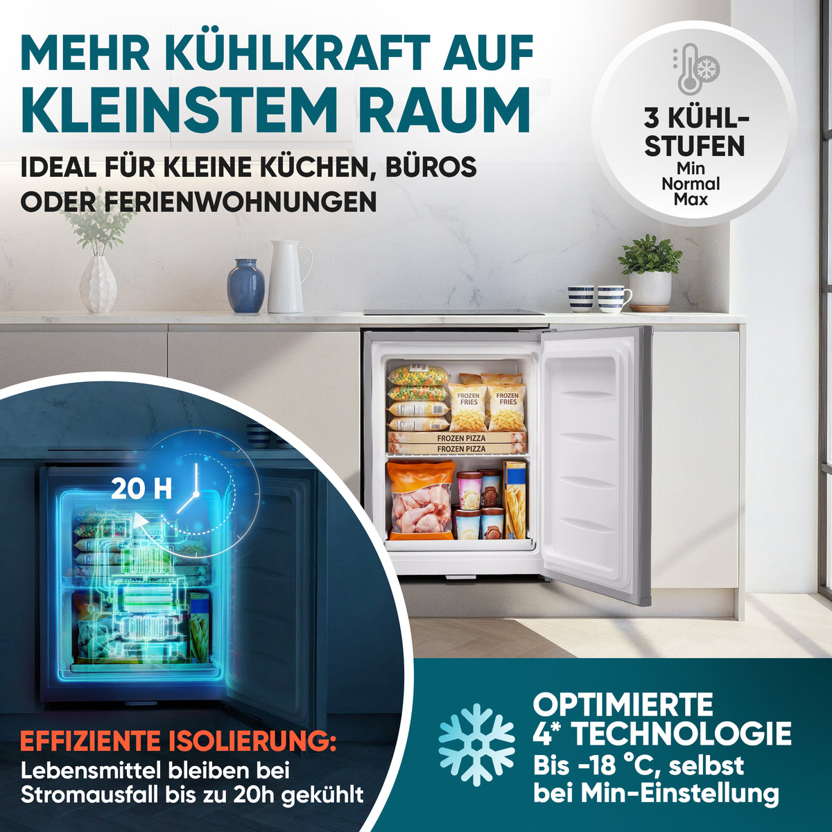 Mini Gefrierschrank klein & leise 31L silber