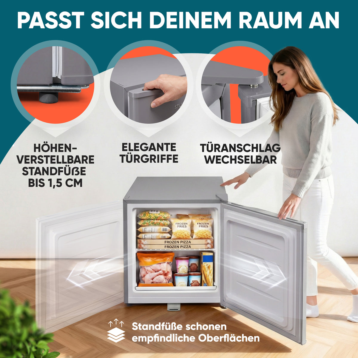 Mini Gefrierschrank klein & leise 31L silber