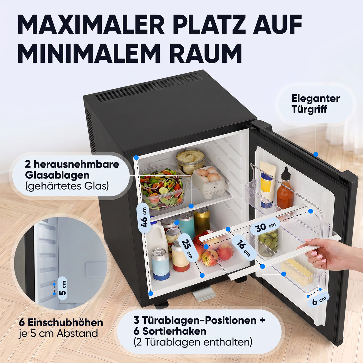 Mini-Kühlschrank 40 L – Lautlos - Standard- oder Glastür