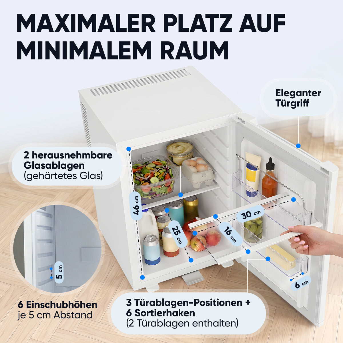 Mini-Kühlschrank 40 L – Lautlos - Standard- oder Glastür