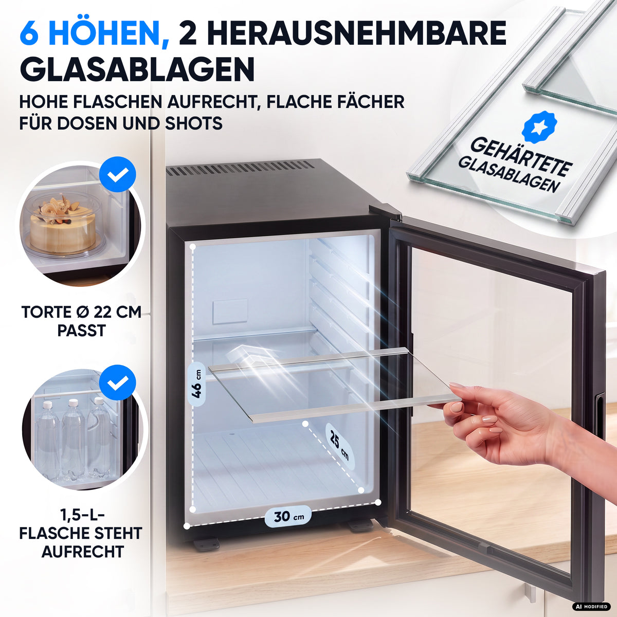 Mini-Kühlschrank 40 L – Lautlos - Standard- oder Glastür