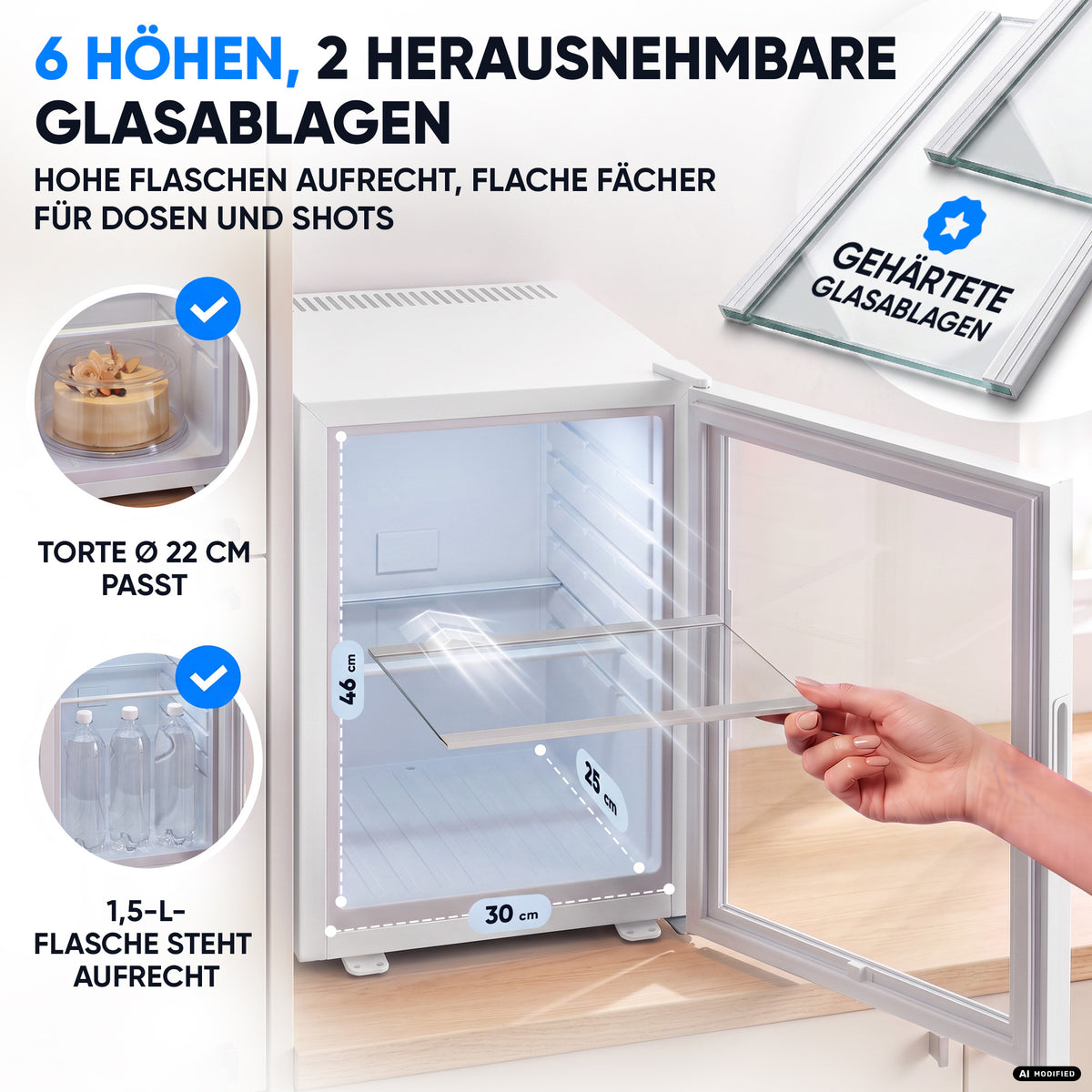 Mini-Kühlschrank 40 L – Lautlos - Standard- oder Glastür