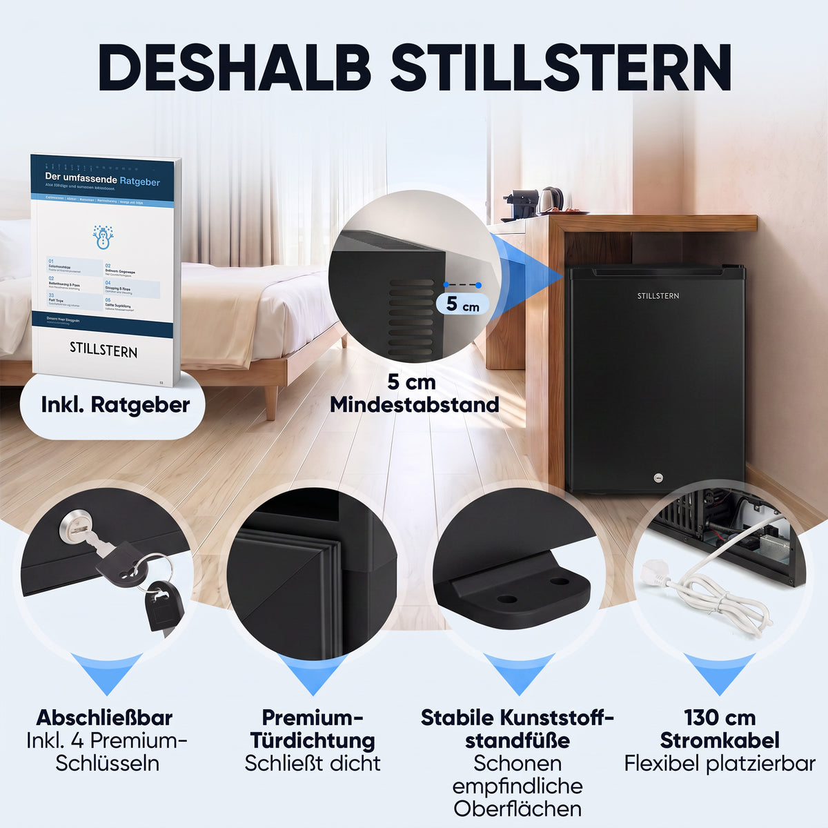 Mini-Kühlschrank 40 L – Lautlos - Standard- oder Glastür