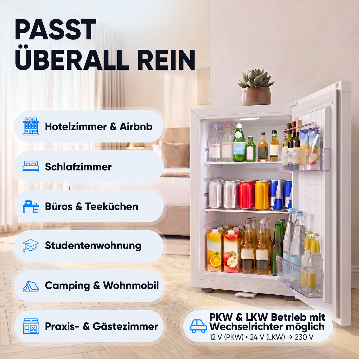 Mini-Kühlschrank 40 L – Lautlos - Standard- oder Glastür