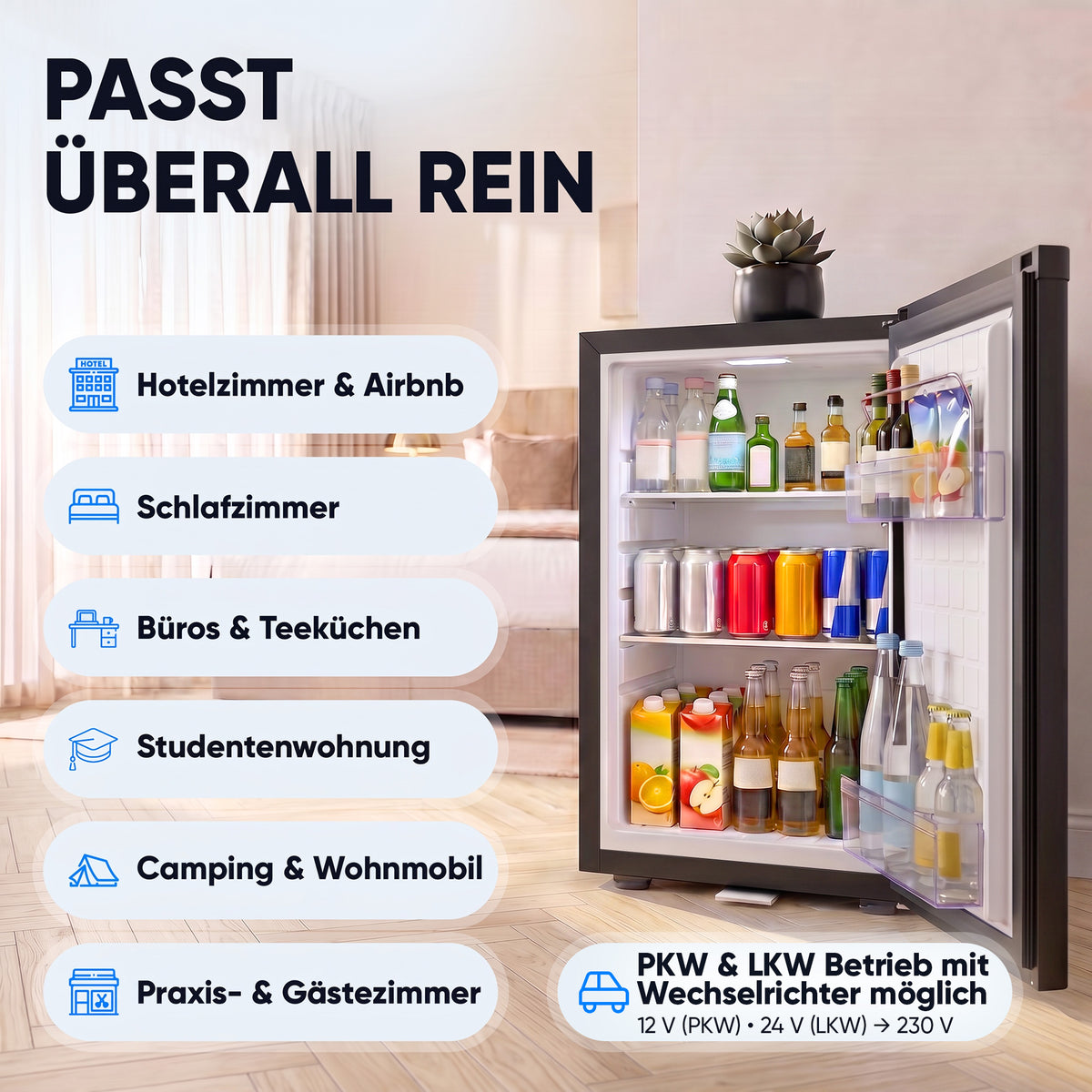 Mini-Kühlschrank 40 L – Lautlos - Standard- oder Glastür