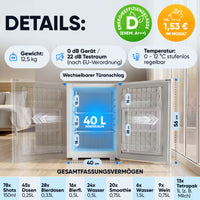 Mini-Kühlschrank 40 L – Lautlos - Standard- oder Glastür