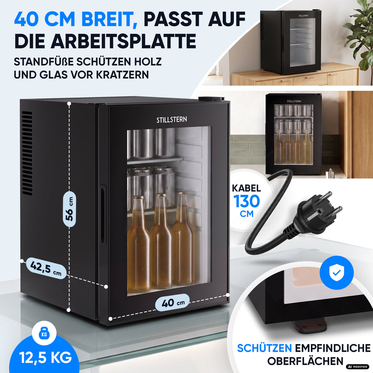 Mini-Kühlschrank 40 L – Lautlos - Standard- oder Glastür