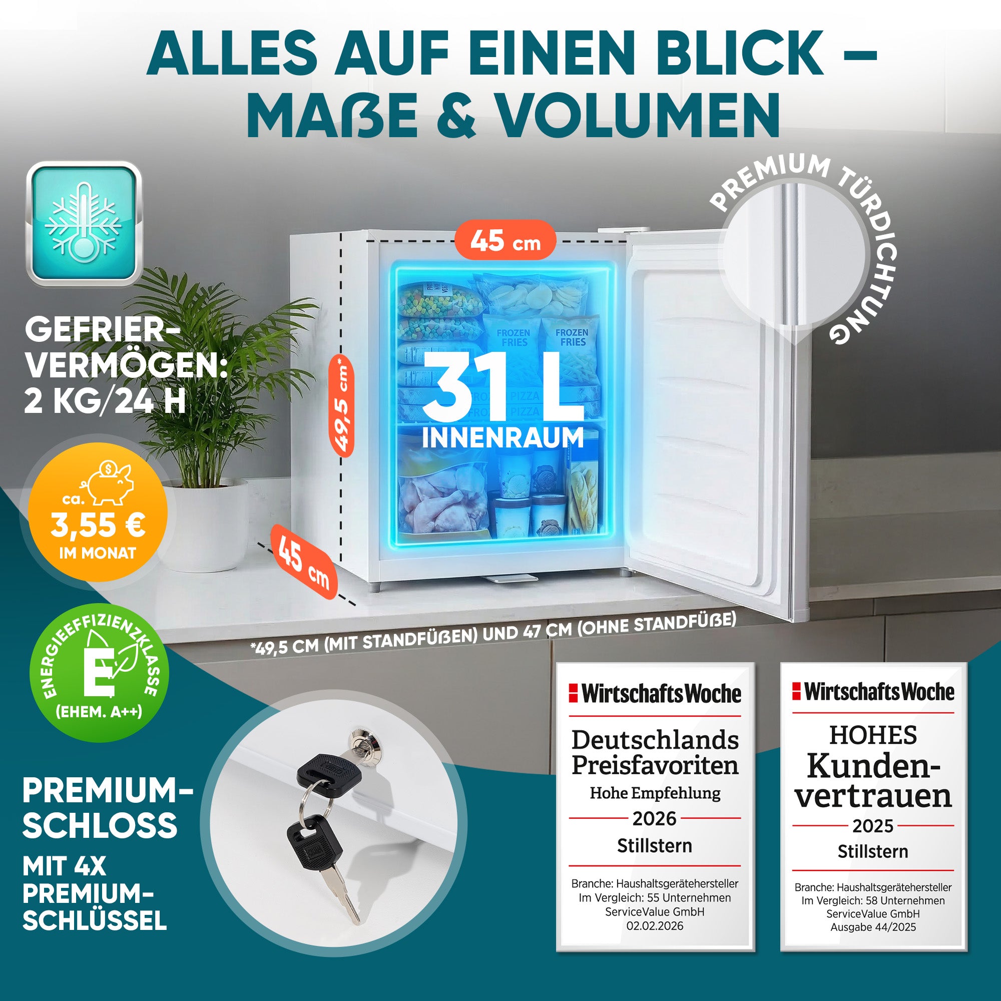 Mini Gefrierschrank klein & leise 31L weiss