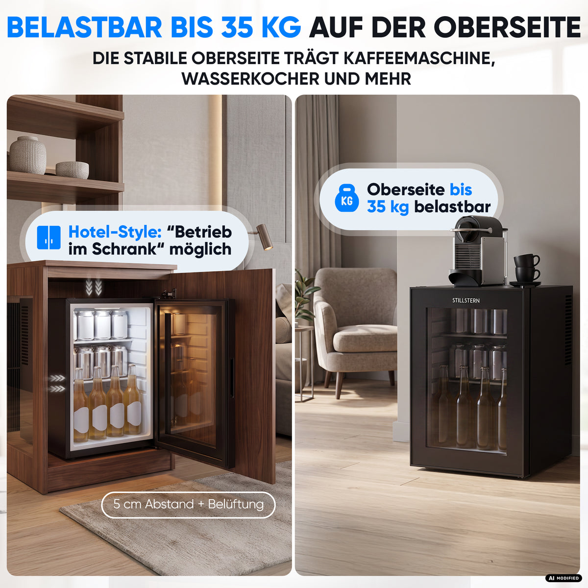 Mini-Kühlschrank 40 L – Lautlos - Standard- oder Glastür