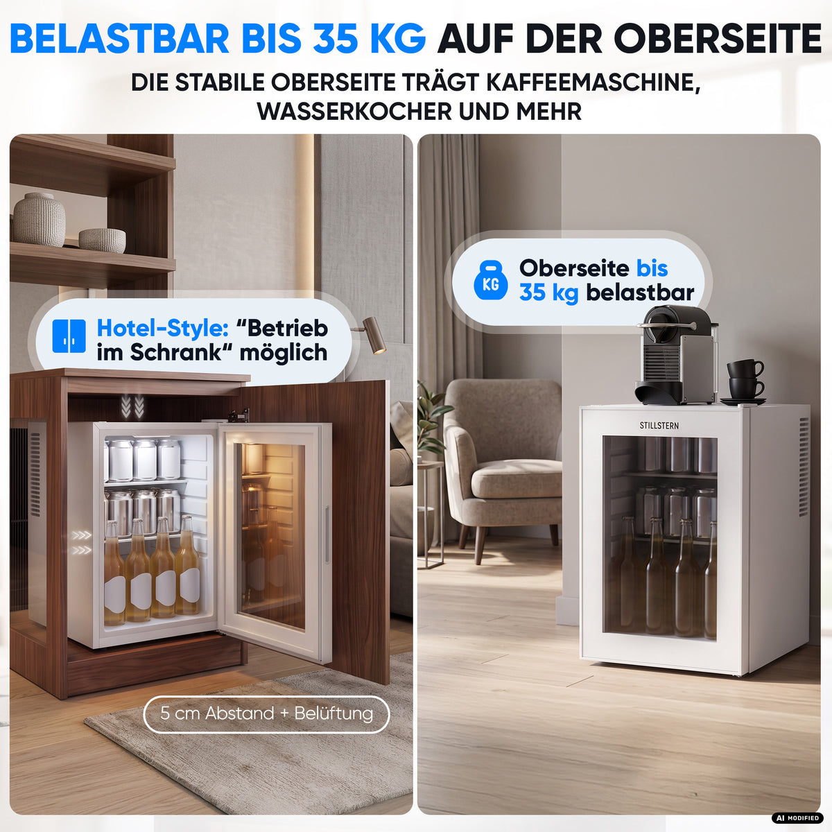 Mini-Kühlschrank 40 L – Lautlos - Standard- oder Glastür