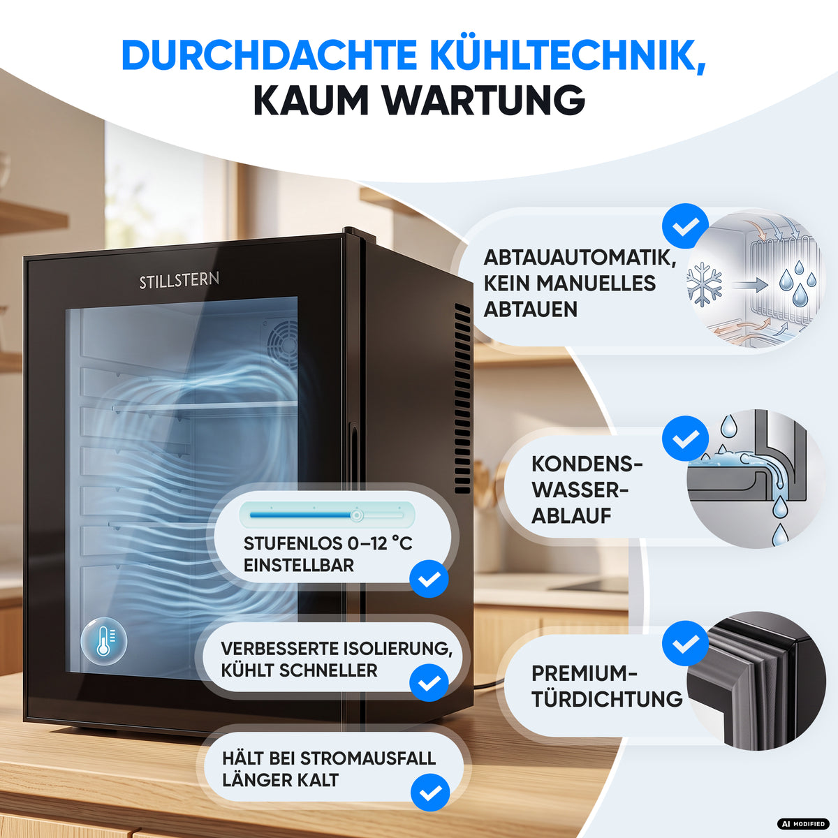 Mini-Kühlschrank 40 L – Lautlos - Standard- oder Glastür