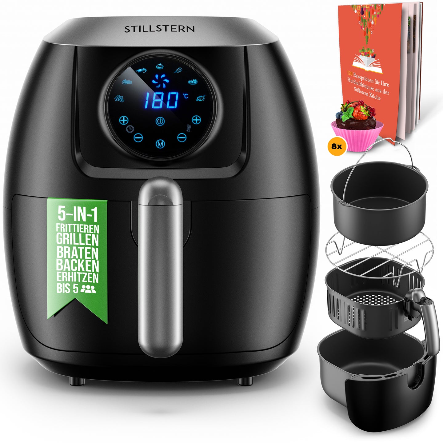 Heißluftfritteuse 5 L – digital, 1800 W, LED-Touch