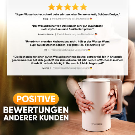 Stillstern Wasserkocher mit Temperatureinstellung [1,7L | 40-55-70-85-100°C], 12 Std. Warmhalten, Präzisionsausguss aus Edelstahl, Anti-Fingerprint, Schnelles Aufheizen [2200W], Leise, Stabiler Halt