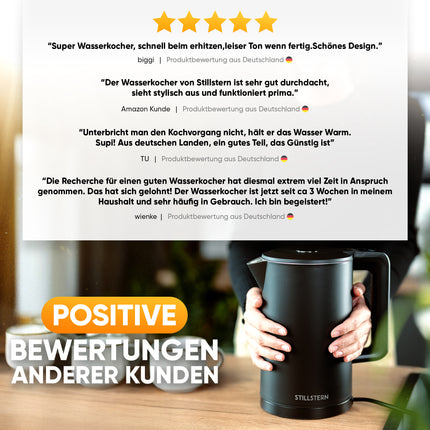 Stillstern Wasserkocher mit Temperatureinstellung [1,7L | 40-55-70-85-100°C], 12 Std. Warmhalten, Präzisionsausguss aus Edelstahl, Anti-Fingerprint, Schnelles Aufheizen [2200W], Leise, Stabiler Halt