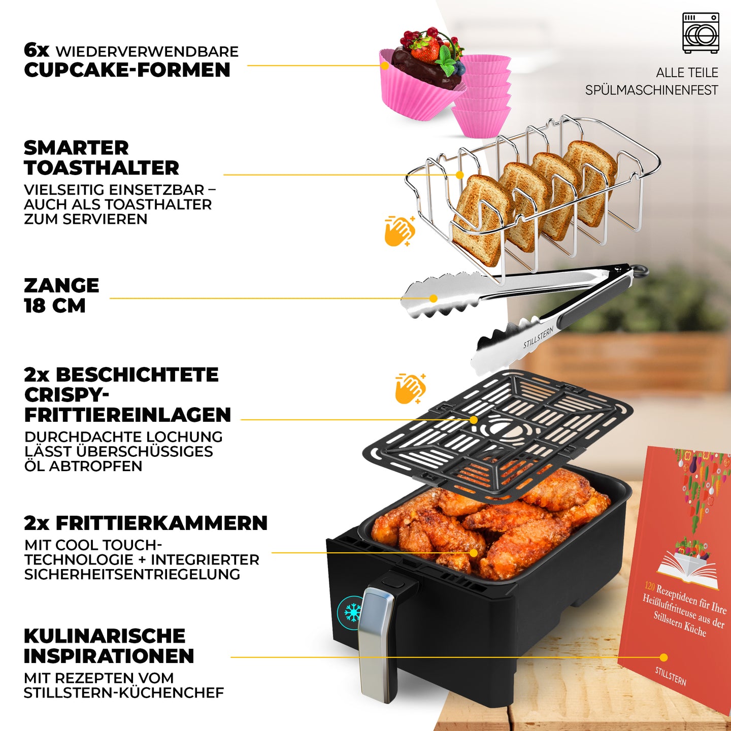 Heißluftfritteuse 8 L – Dual Zone, 2400 W, digital