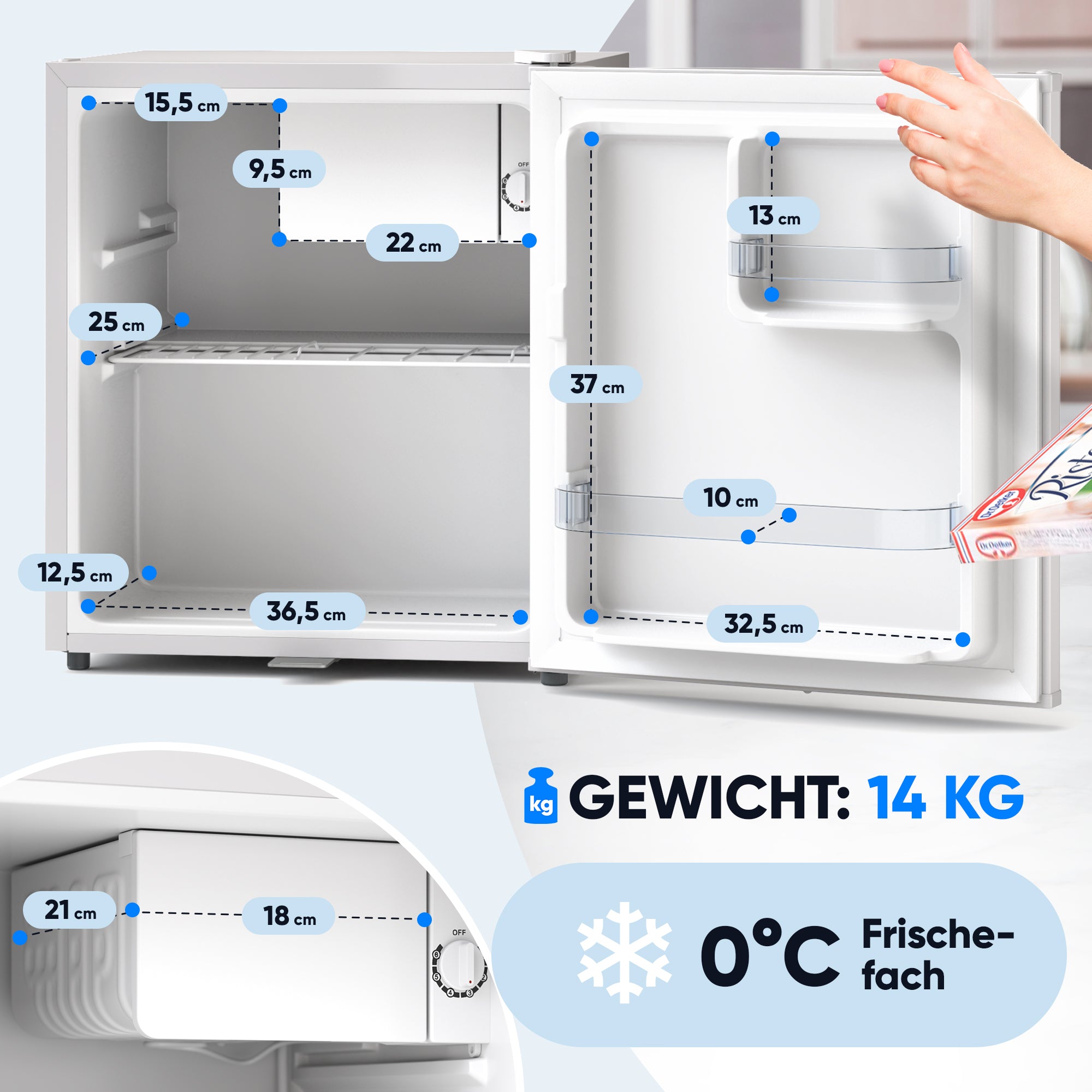 Mini-Kühlschrank mit Schloss & Frostfach 45L Weiß MKS 45.1
