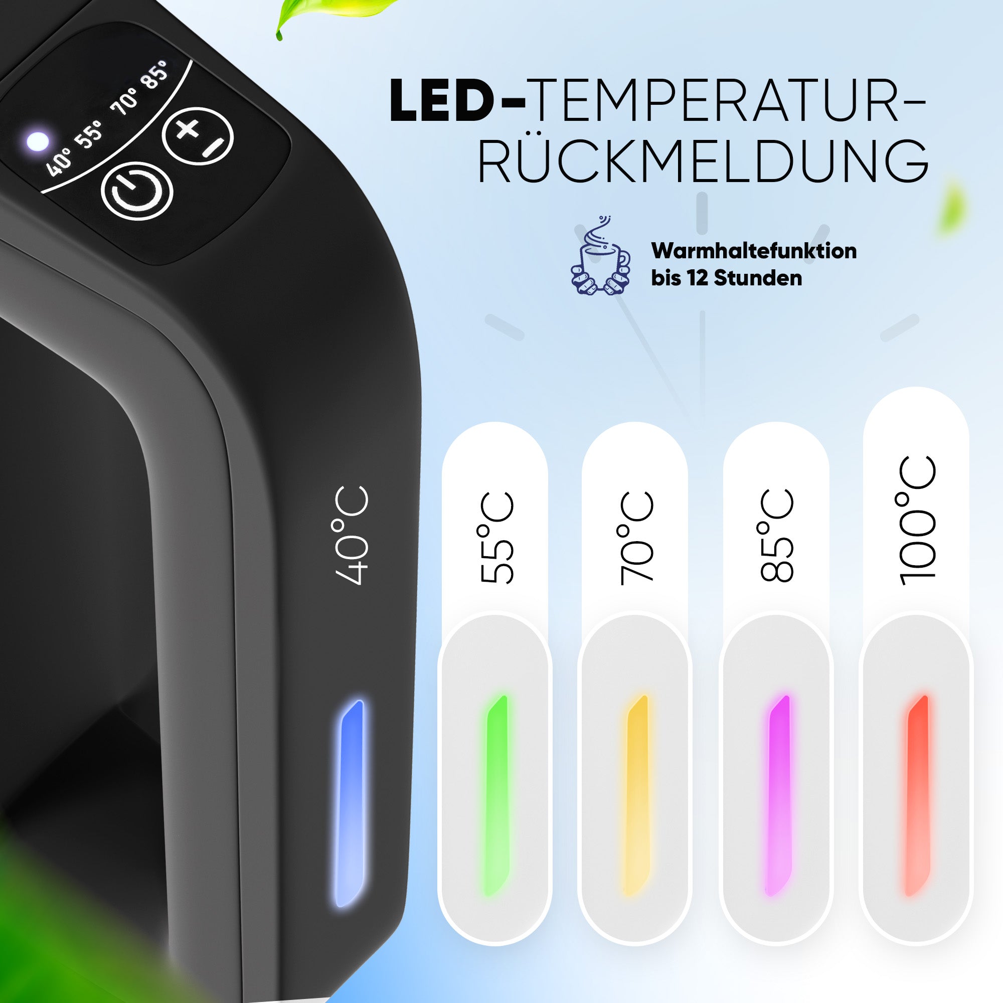 Wasserkocher Digital 1,7 L mit Temperaturwahl