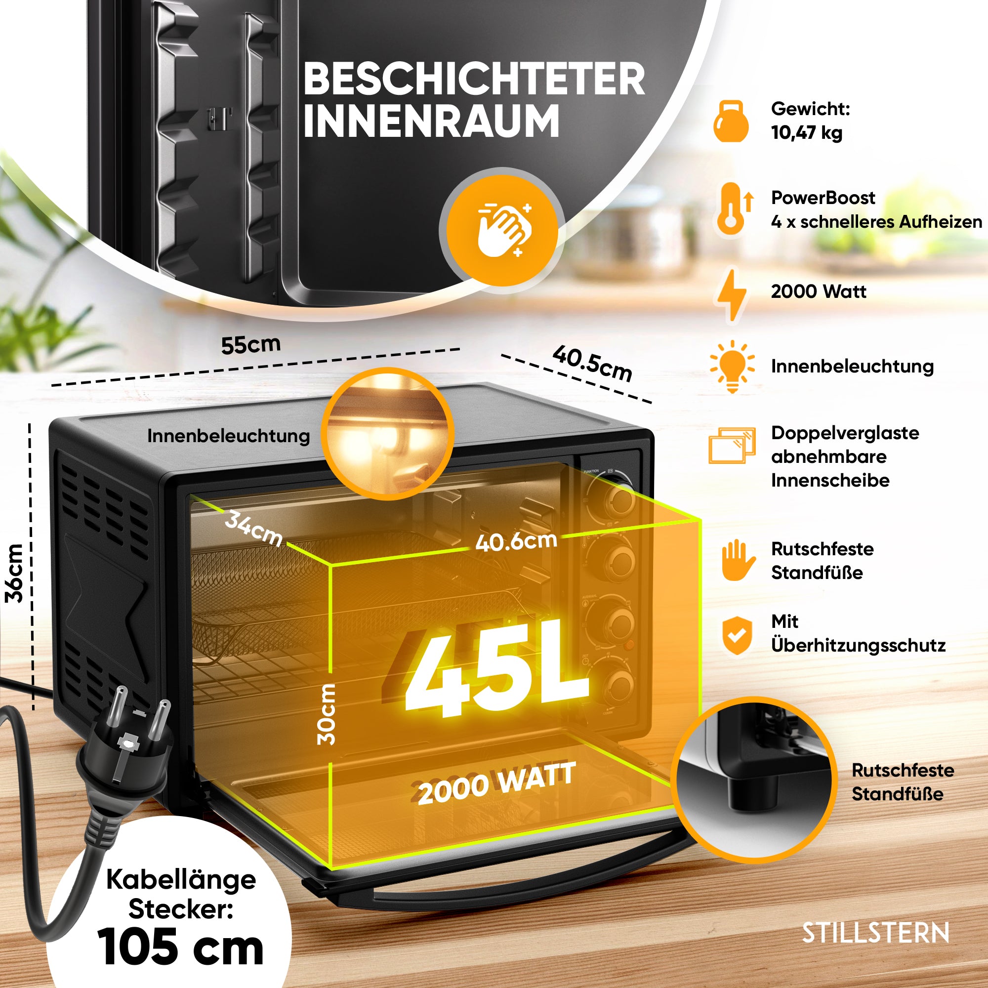 Mini-Backofen mit Umluft - Mechanisch 45 L