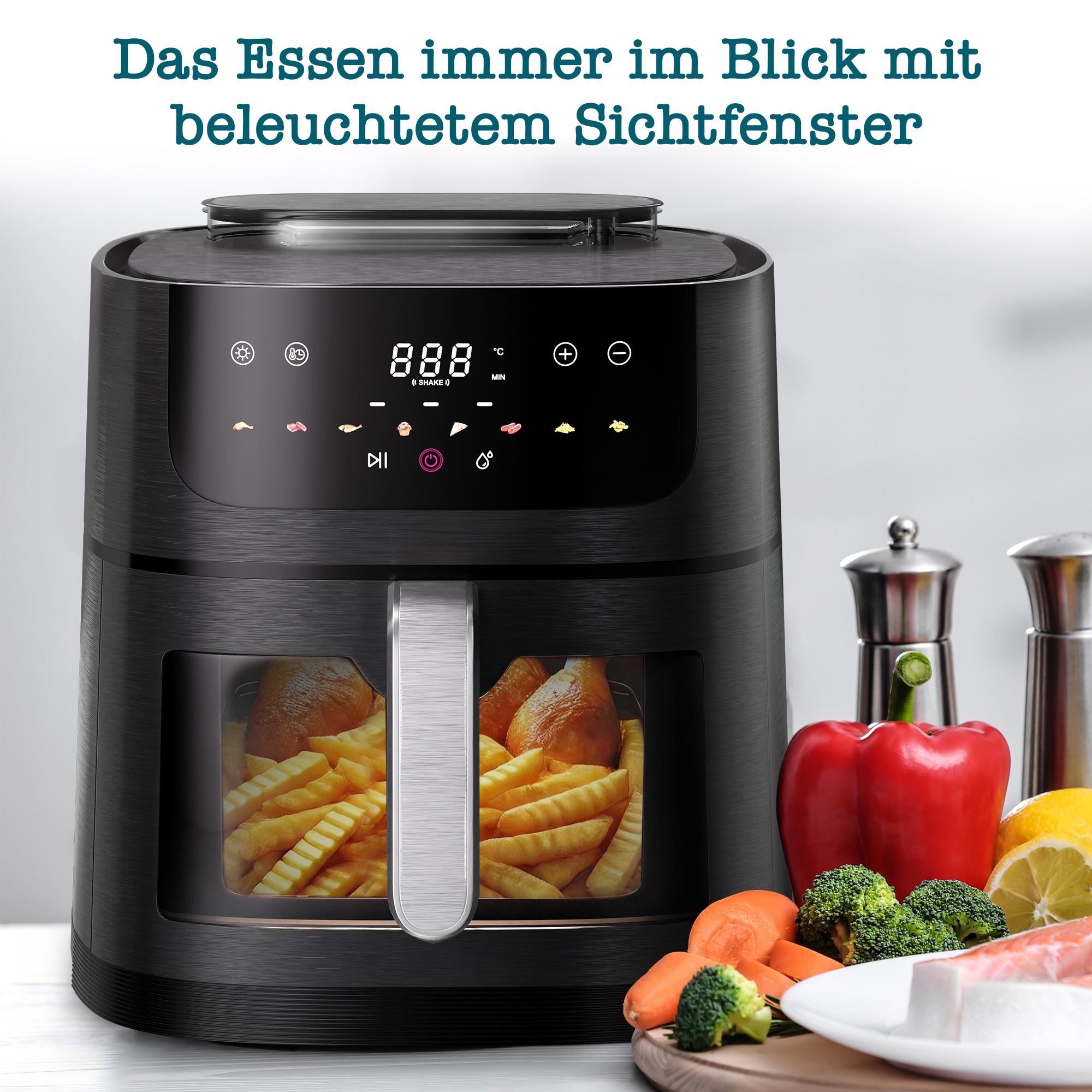 Heißluftfritteuse 8 L – digital, Dampf-Funktion, 1800 W