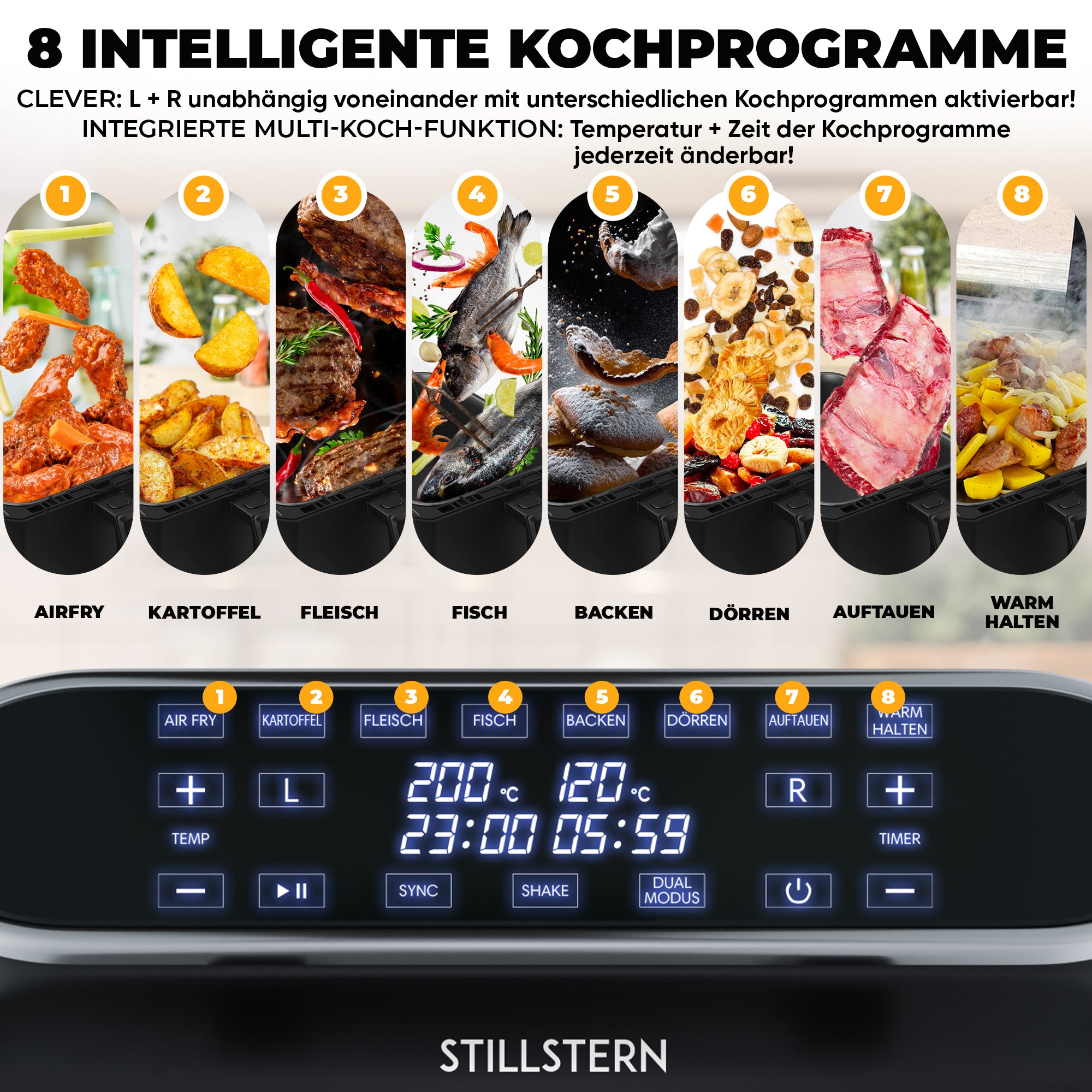 Heißluftfritteuse 8 L – Dual Zone, 2400 W, digital