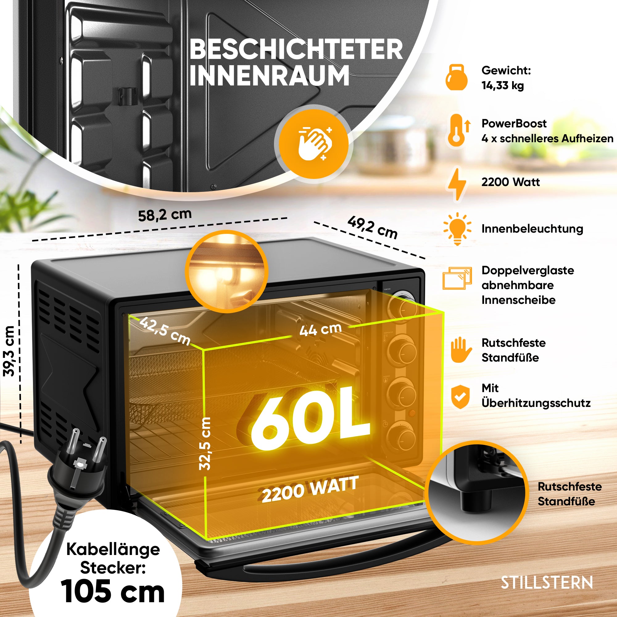 Mini-Backofen mit Umluft - Mechanisch 60 L