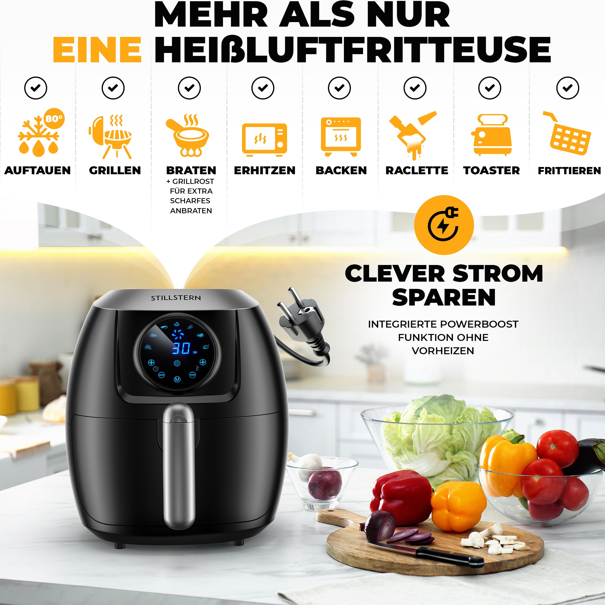 Heißluftfritteuse 5 L – digital, 1800 W, LED-Touch