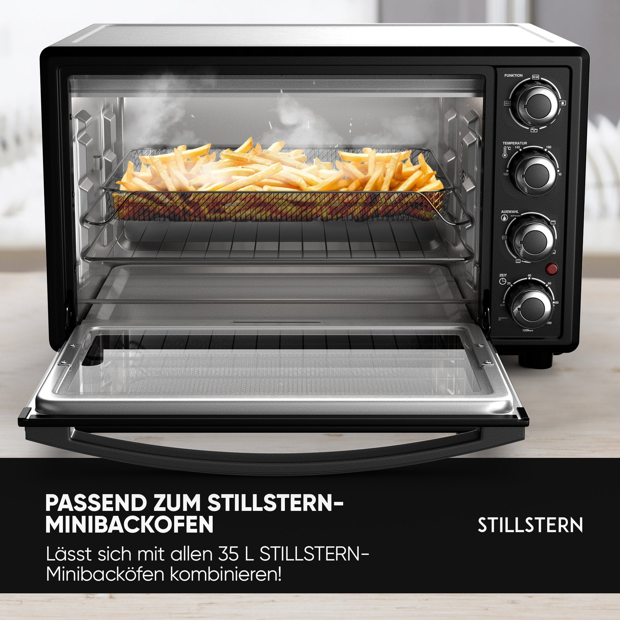 Original Airfryer-Einsatz für Stillstern 35L Minibackofen (geeignet für: MB35-MX 2G - 1184 & MB35-LED 2G - 1160), Airfryer-Backblech, Airfryer-Rost