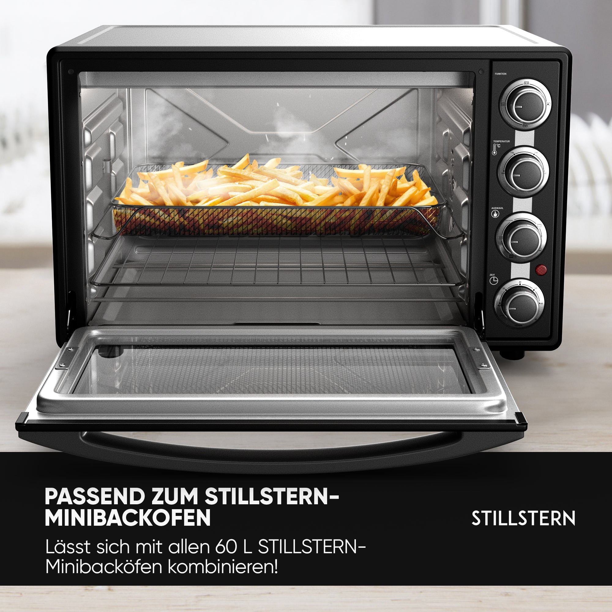 Original Airfryer-Einsatz für Stillstern 60L Minibackofen (geeignet für: MB60-MX 2G - 1191), Airfryer-Backblech, Airfryer-Rost