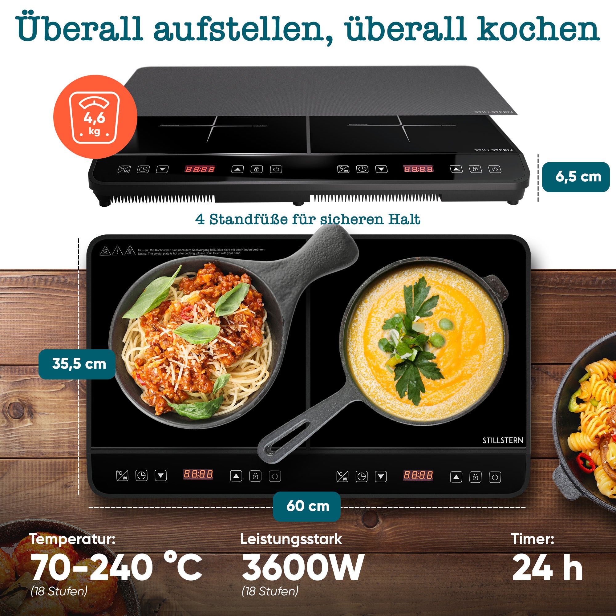 Doppel-Induktionskochfeld 3600 W – 2 Zonen, Timer, Touch