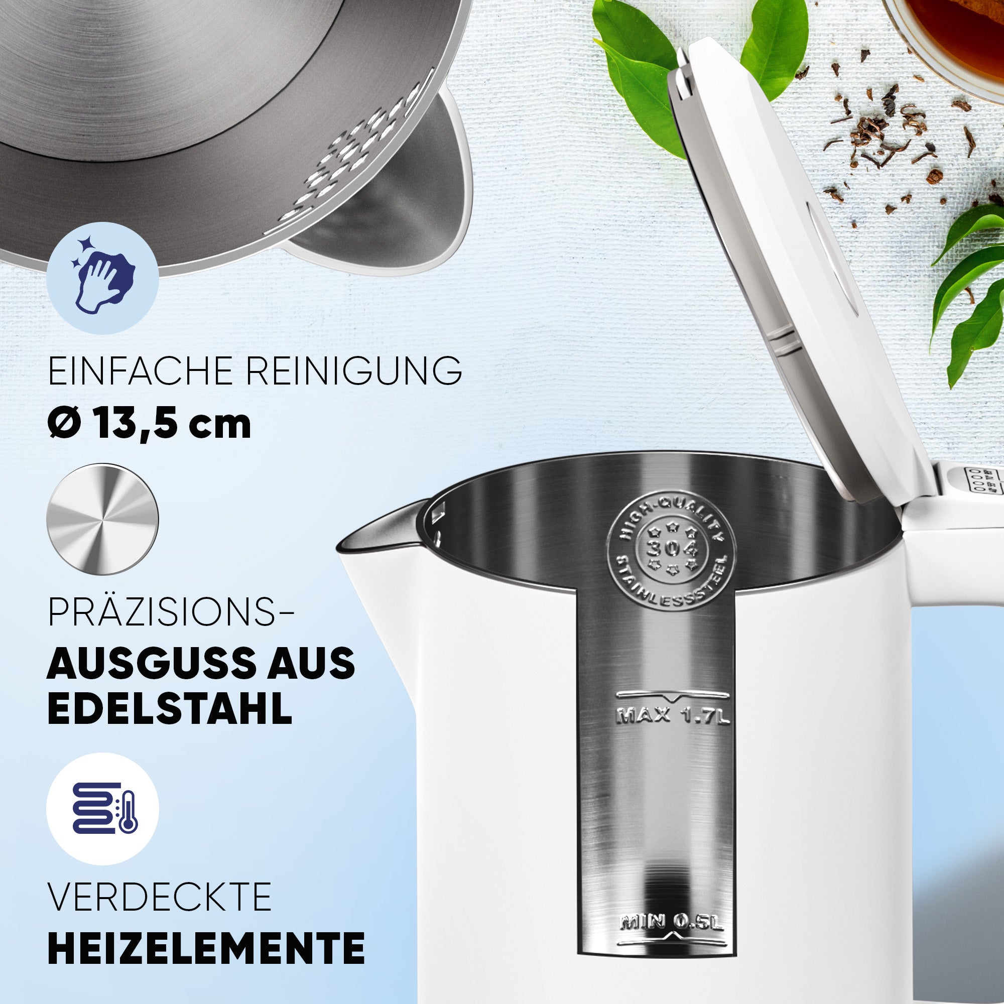 Wasserkocher Digital 1,7 L mit Temperaturwahl