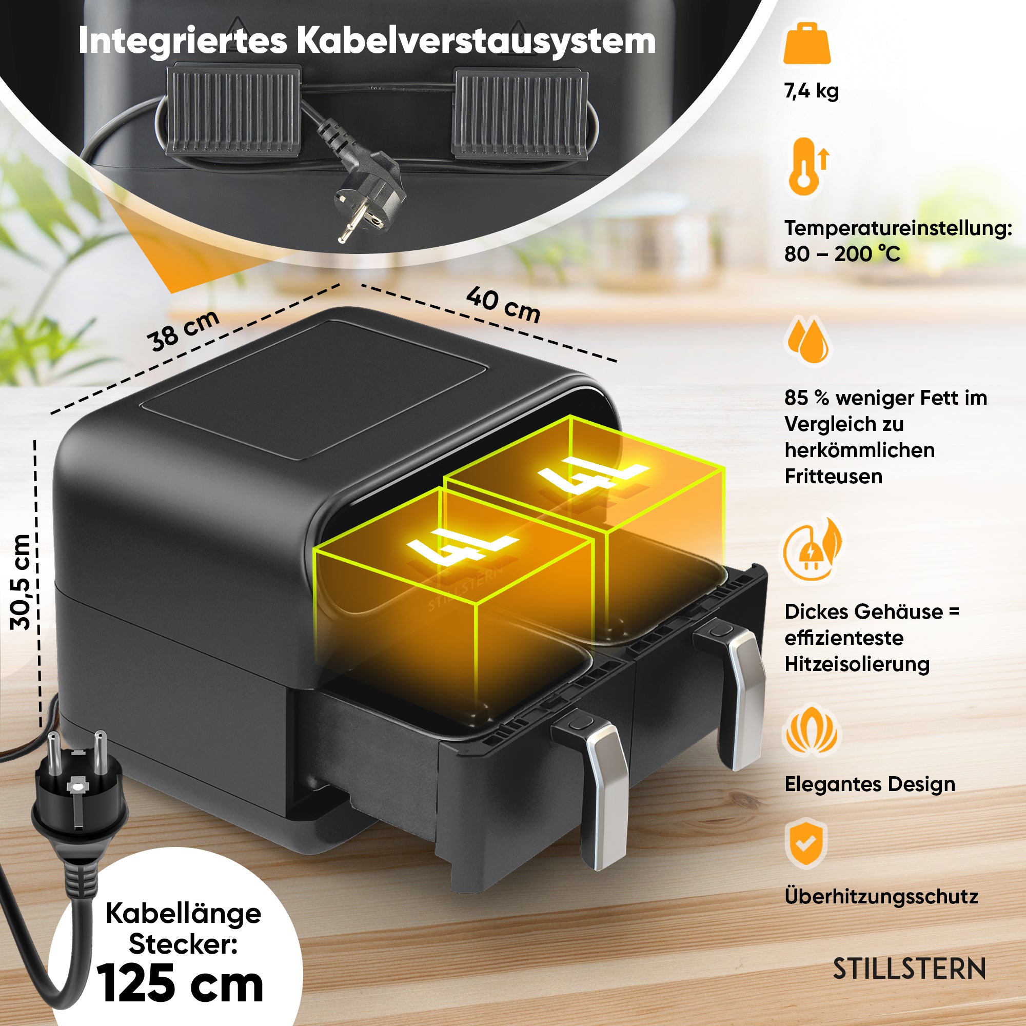 Heißluftfritteuse 8 L – Dual Zone, 2400 W, digital