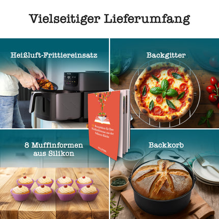 Stillstern Heißluftfritteuse [SteamPro View] 8L mit Dampffunktion, 80-200°C, 1800W, 8 Kochprogramme, 120min Timer, Shake-Funktion, 100 Rezepte, Air Fryer XXL Fritteuse ohne Öl
