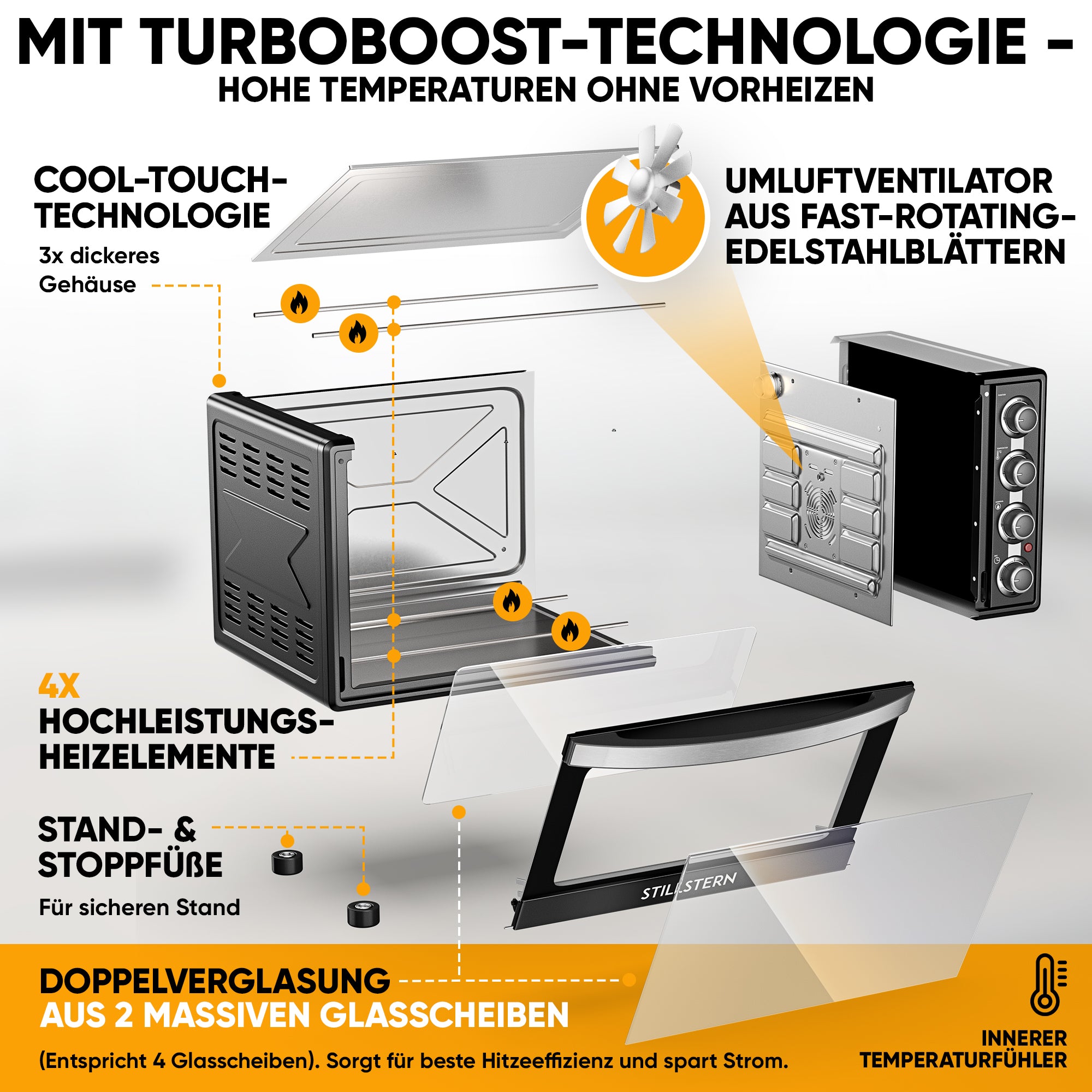 Mini-Backofen mit Umluft - Mechanisch 60 L