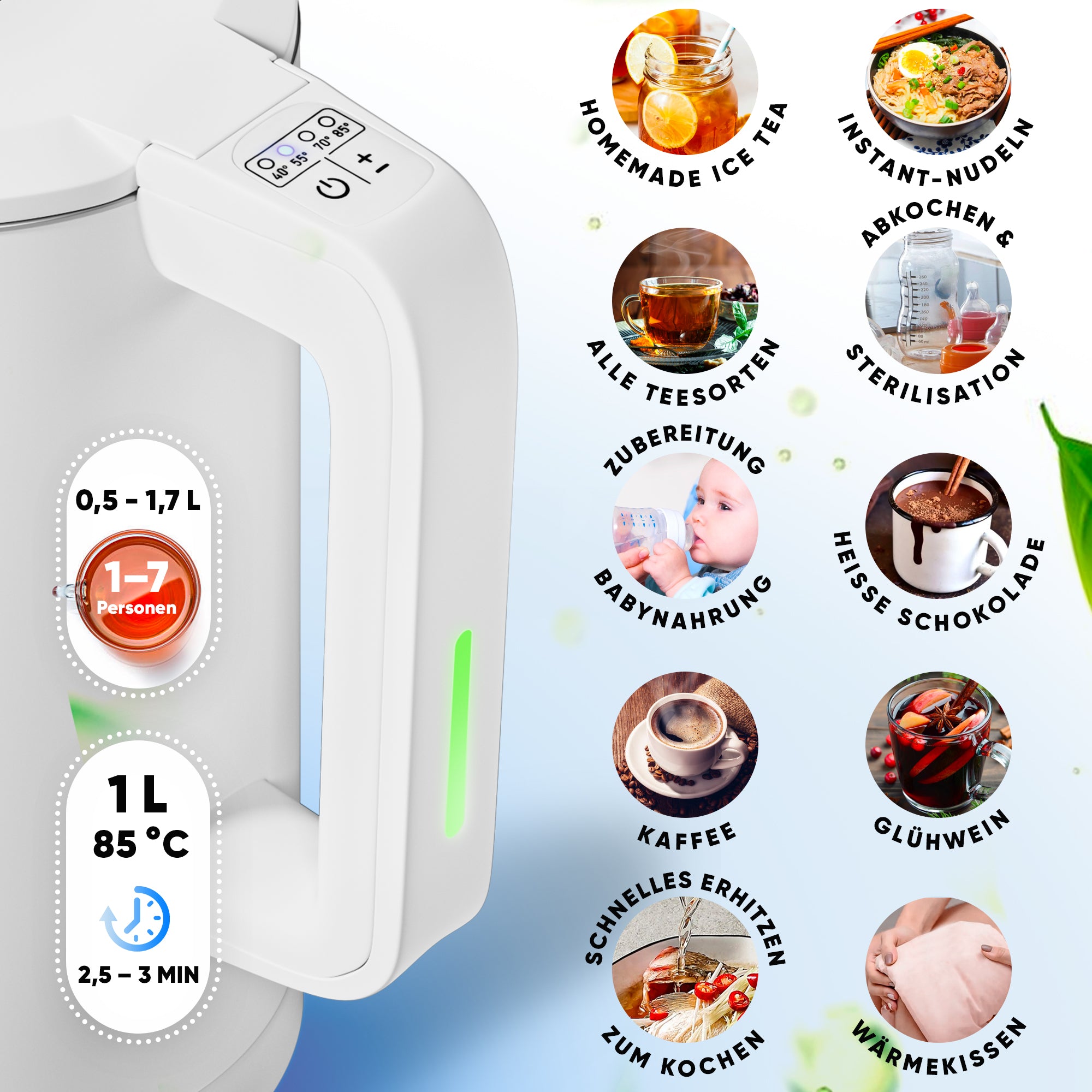 Wasserkocher Digital 1,7 L mit Temperaturwahl