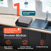 Induktionskochplatte 2100 W – 1 Zone, Timer, Touch