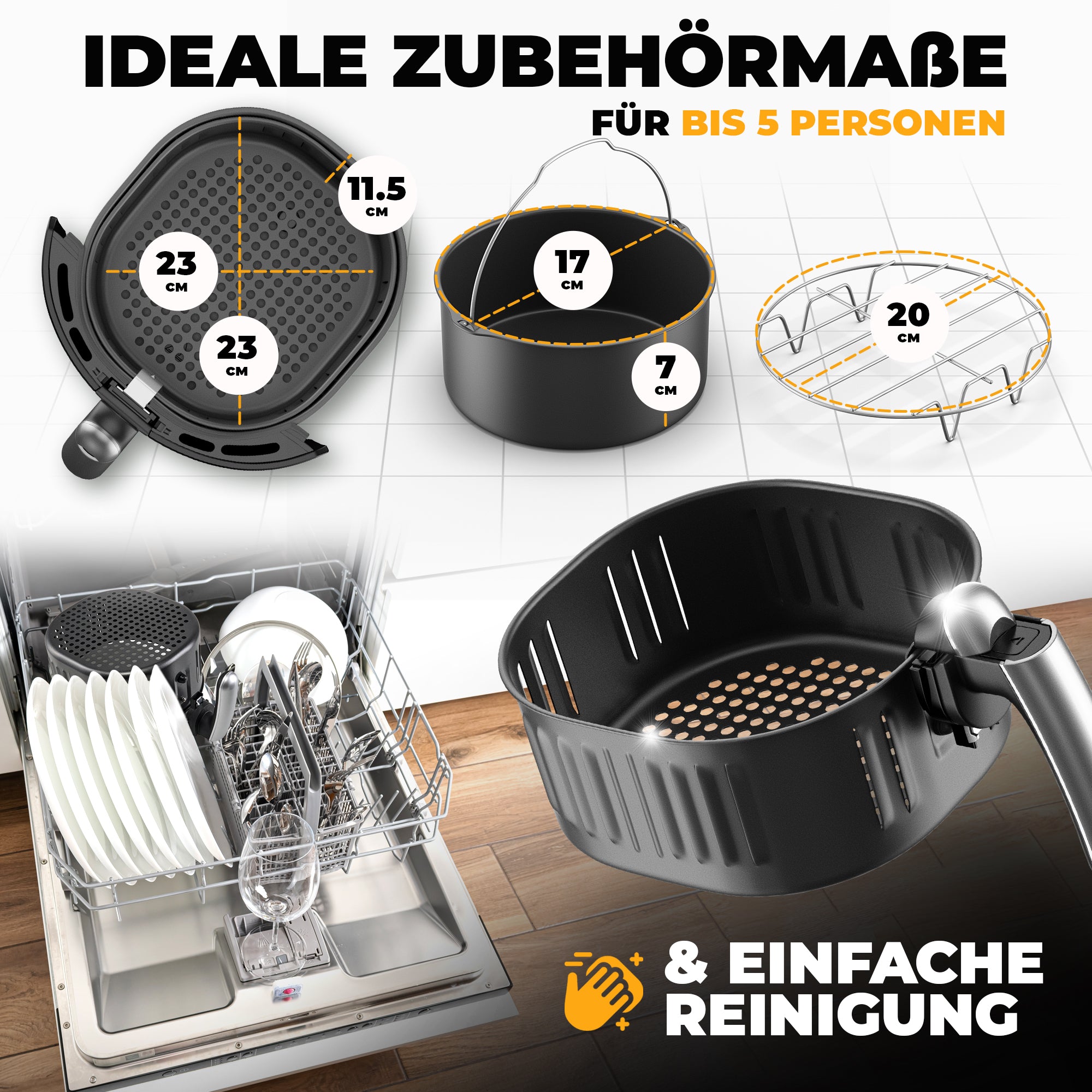 Heißluftfritteuse 5 L – digital, 1800 W, LED-Touch