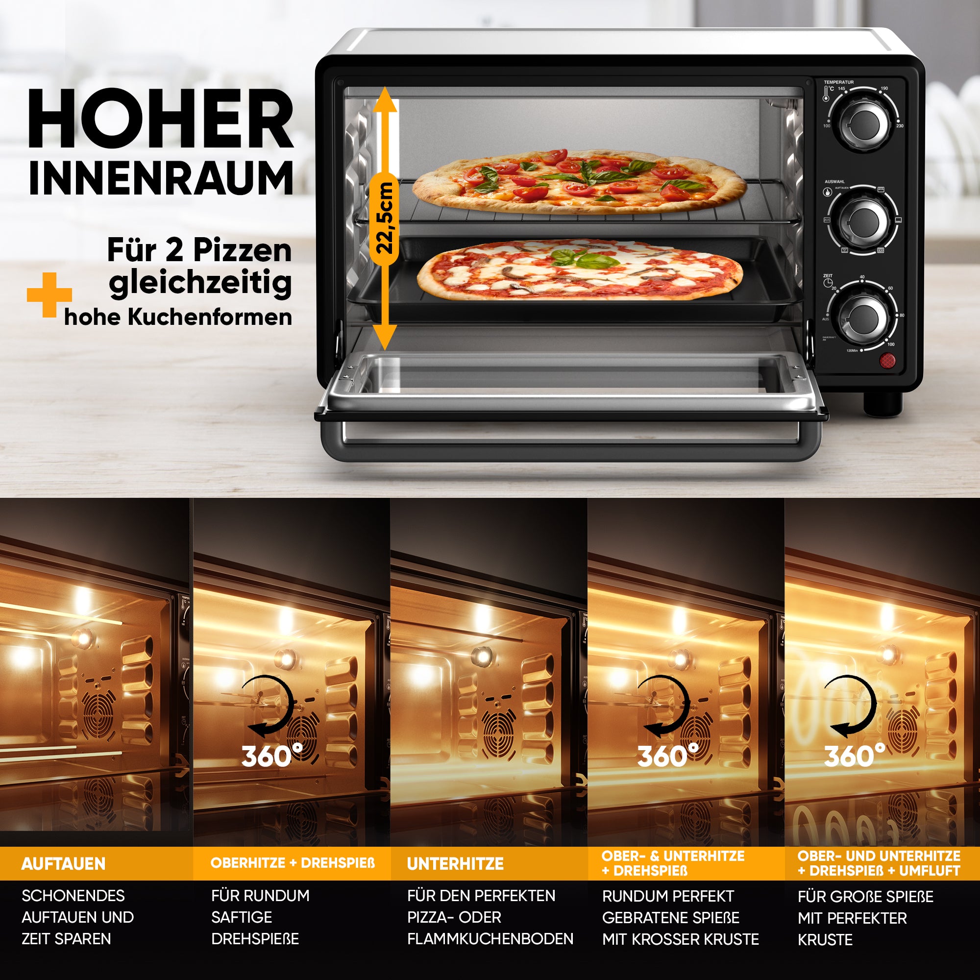 Mini-Backofen mit Umluft - Mechanisch 25 L